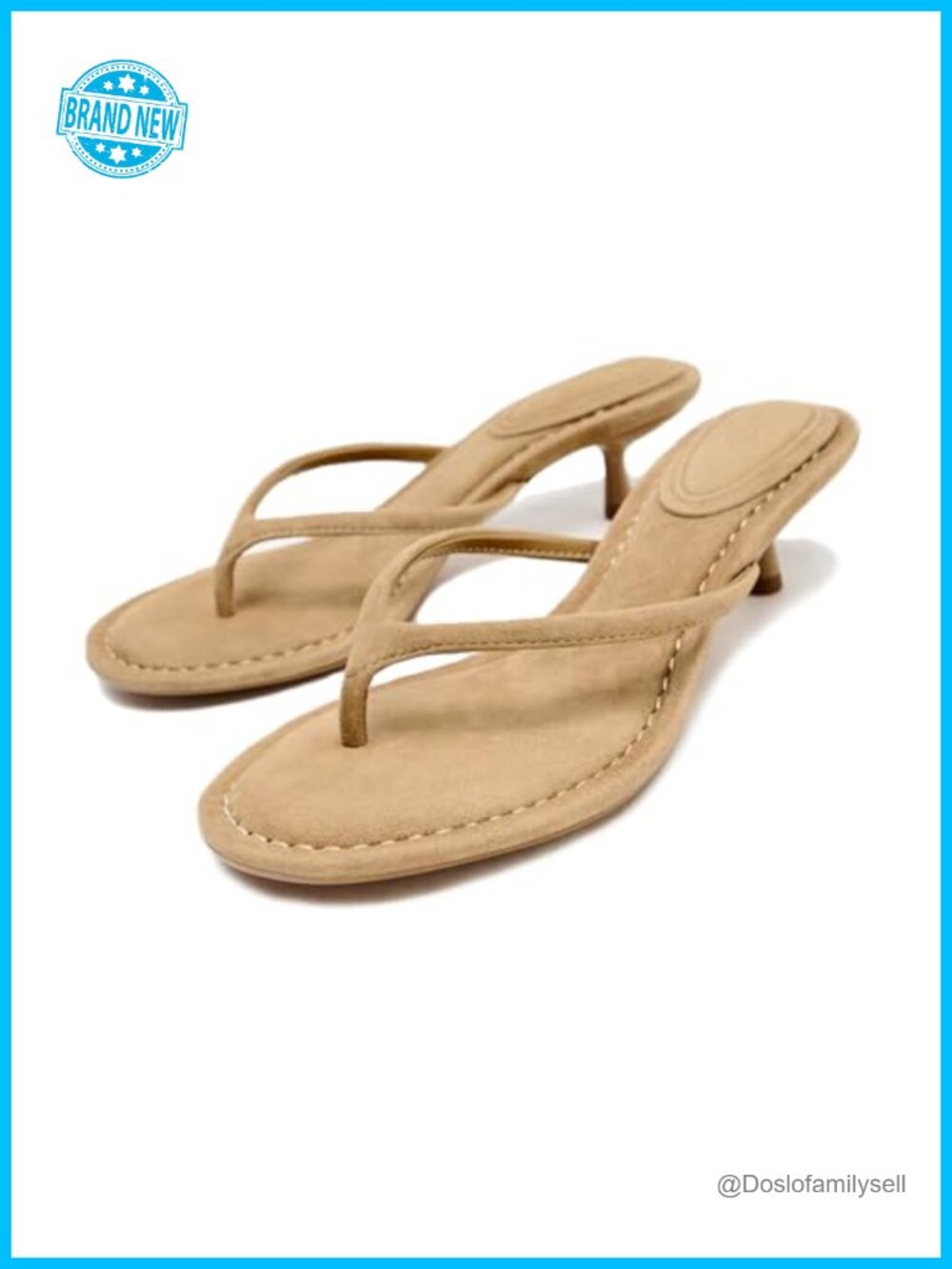 Kitten Heel Thong Sandals PU Microfiber Leather Suede Memory Foam Slip On